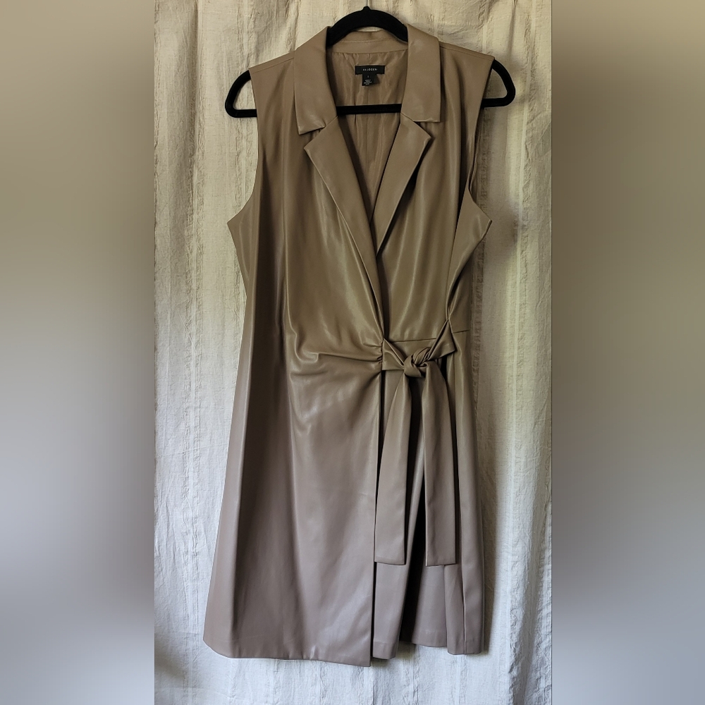 Taupe Sleeveless Faux Leather Dress with Tie Waist